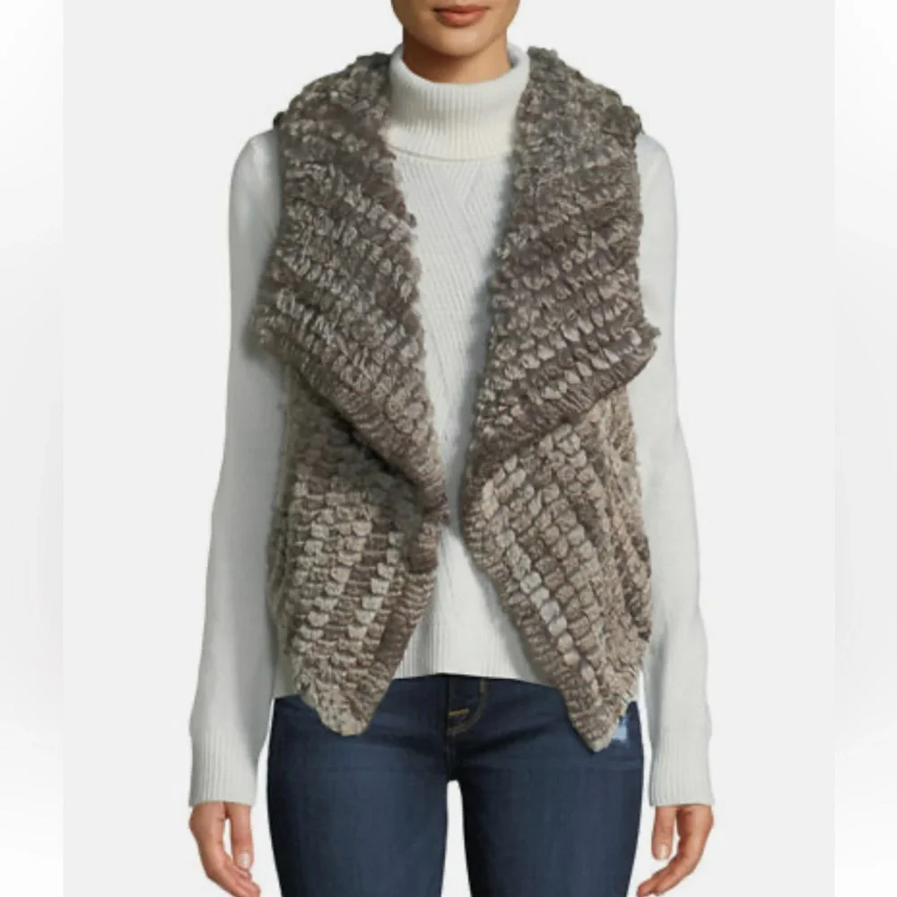 Bagatelle $200 Bloomie’s Heritage Grey Scalloped Faux Fur Draped Vest M P2P 19”